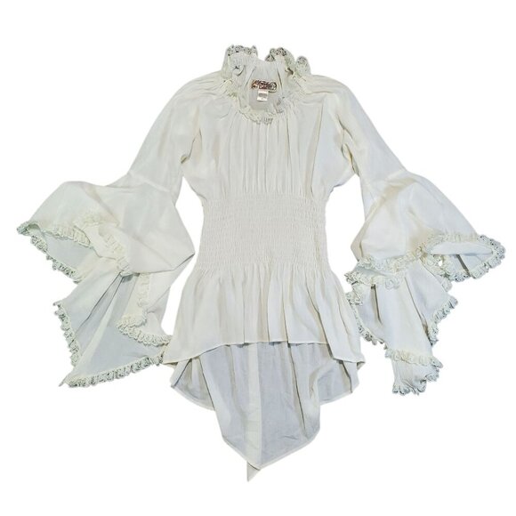 Vintage 90s Eternal Love Ruched Ruffle Off White Lace Rennaissance Top - XXL - Picture 1 of 7
